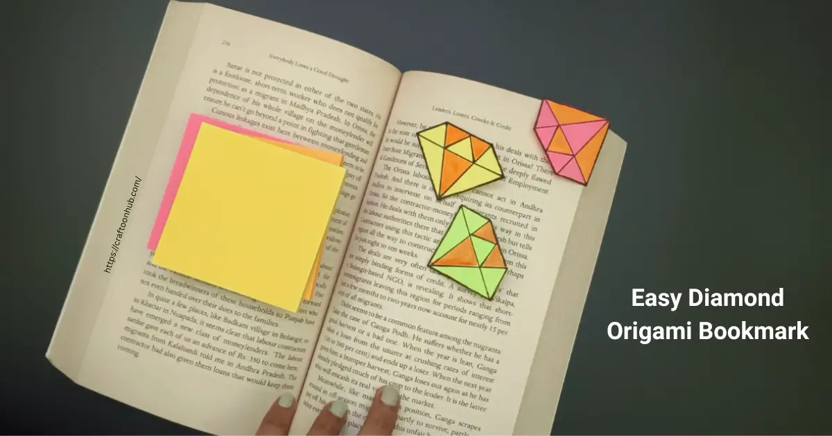 Easy Diamond Origami Bookmark Using Sticky Notes- Craftoon hub